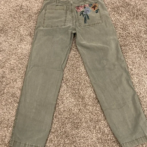 By Anthropologie Size 25 Embroidered  Stitched Cropped Ankle Trouser Pants Boho - Picture 11 of 16